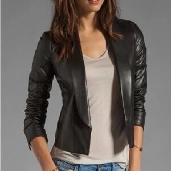 Vince Black Leather Open Blazer Jacket Size 2 - Picture 1 of 10
